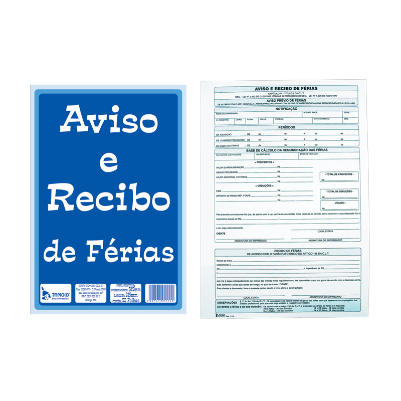 AVISO E RECIBO F�RIAS COM 50 FOLHAS 1115