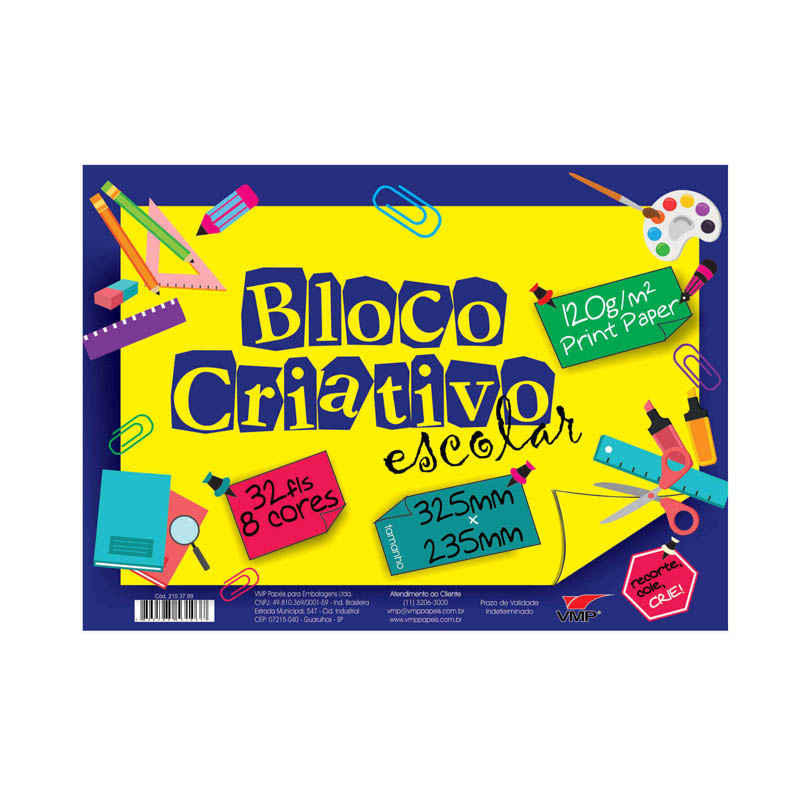 BLOCO CRIATIVO 08 CORES 120GR COM 32 FOLHAS