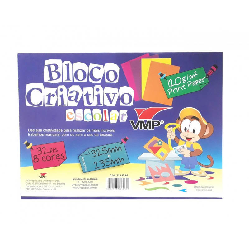 BLOCO CRIATIVO A3 8 CORES 120GR COM 32 FOLHAS