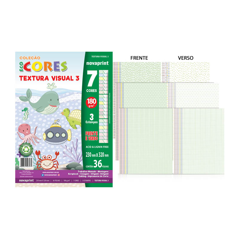 BLOCO ECOCORES TEXTURA VISUAL 3 7 CORES COM 36 FOLHAS